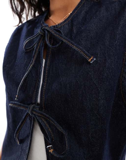 ASOS DESIGN denim vest with ties in indigo
