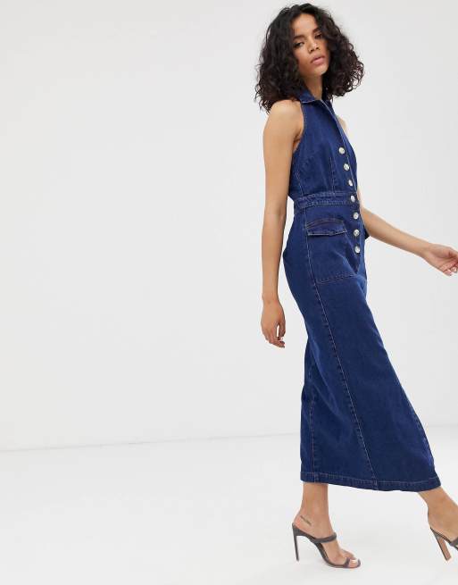 ASOS DESIGN Denim Vestito lungo di jeans con bottoni allacciato