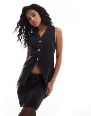 Black Cropped Co-Ord Set Waistcoat