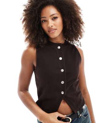 ASOS DESIGN ASOS DESIGN denim waistcoat in chocolate-Brown