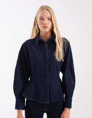 Asos Design Denim Waisted Shirt Co-ord In Navy