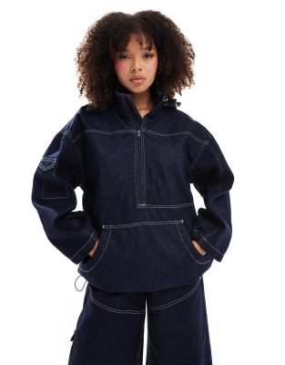 denim water repellent pull over jacket in dark blue - part of a set