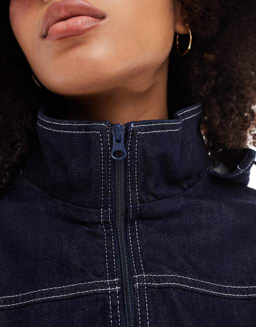 ASOS DESIGN denim water repellent pullover jacket in dark blue part of a set