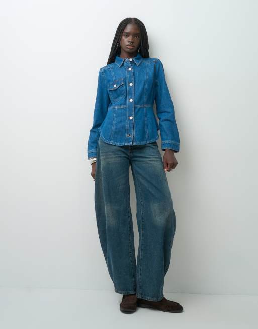 ASOS DESIGN denim western jack met getailleerde taille in middenblauw, 4 van 4