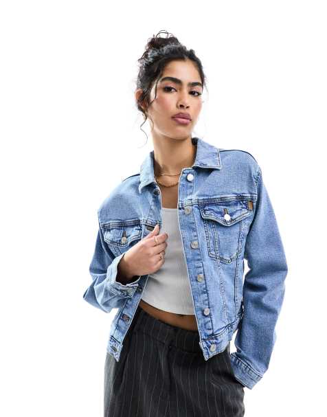 Pale Blue Frayed Denim Boxy Crop Jacket