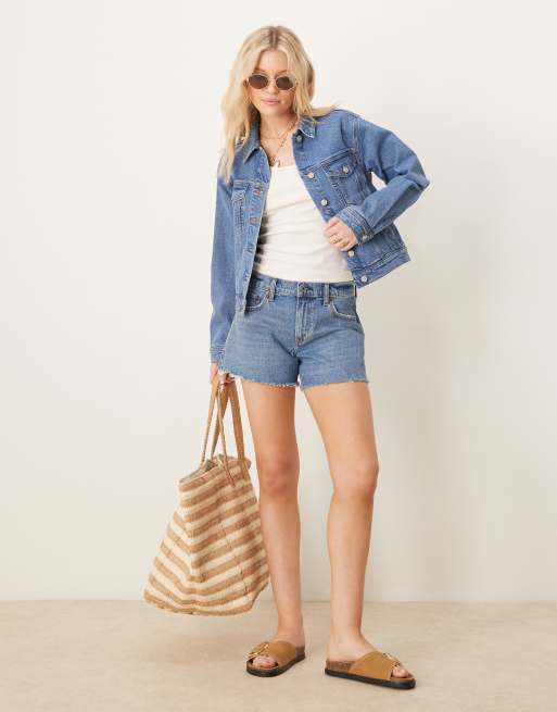 ASOS DESIGN denim western jacket in midwash blue