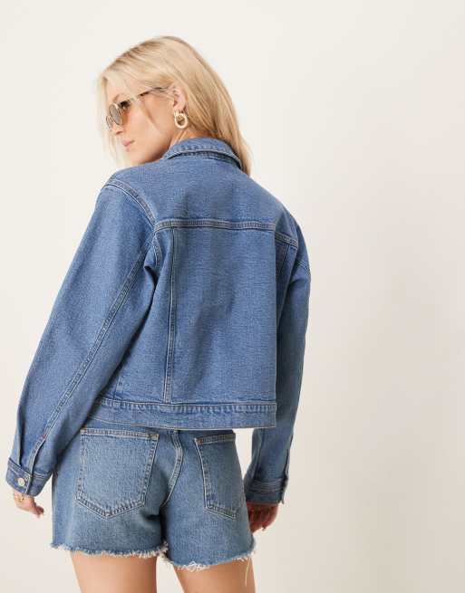 ASOS DESIGN denim western jacket in midwash blue