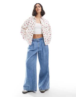 ASOS DESIGN denim western jacket in strawberry print-Multi