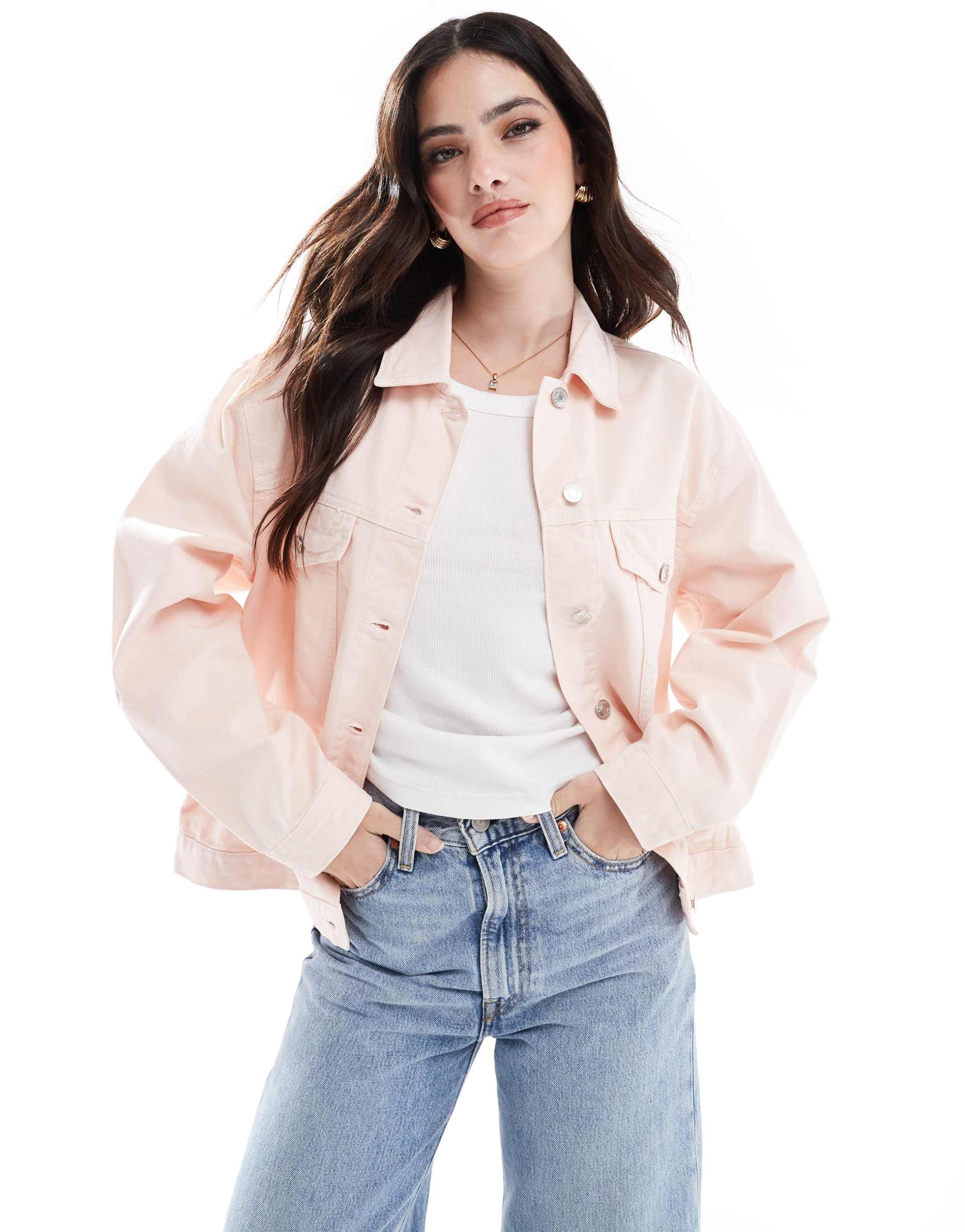 asos design denim western jacket in washed pink
