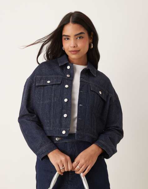 ASOS DESIGN denim western jacket with glitter in blue - view 1