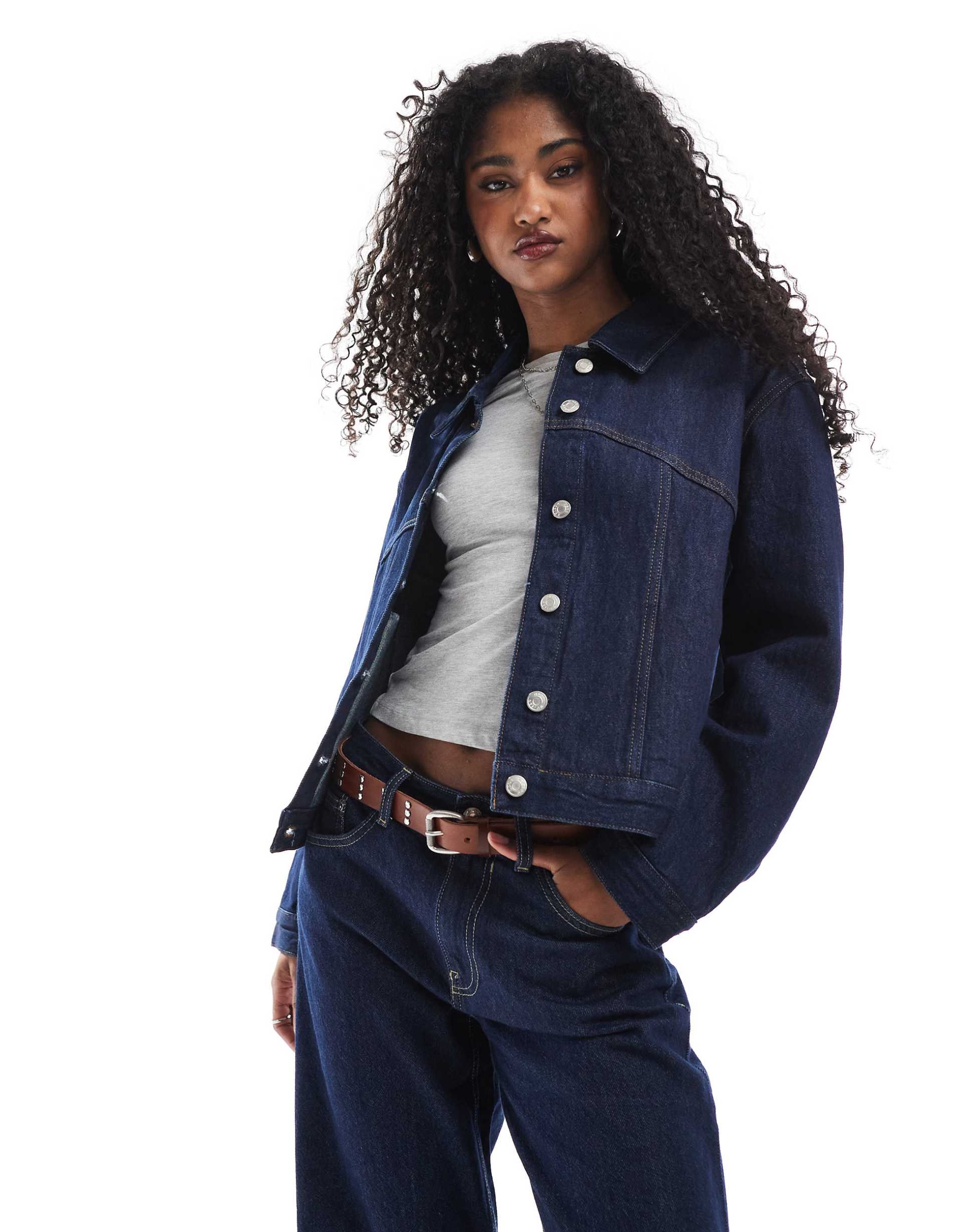 asos design denim western jacket with seamwork