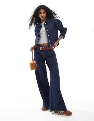 Asos Design Denim Western Jacket With Seamwork-navy In Navy