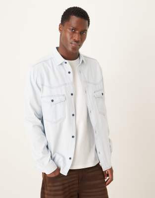 Asos Design Denim Western Shirt In Blue