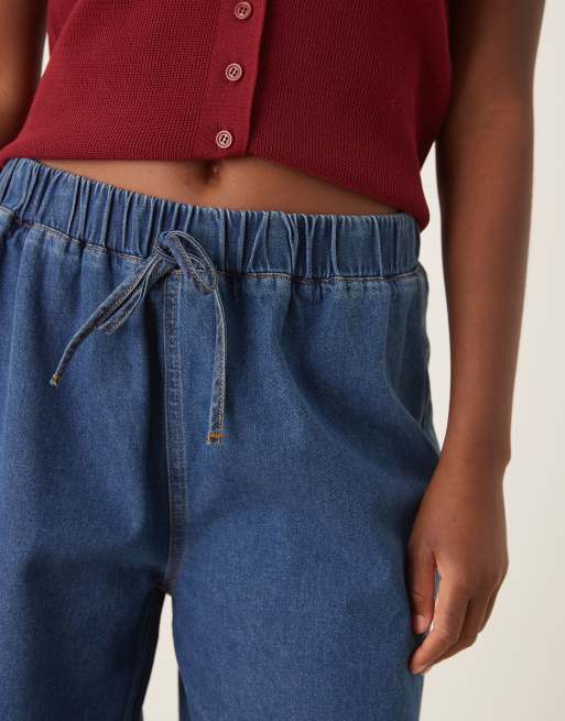 ASOS DESIGN denim wide leg trackie jeans in mid blue, 3 of 5