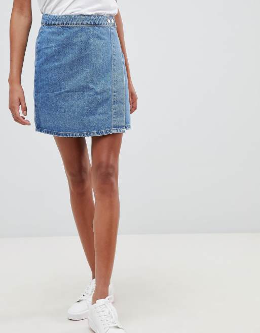 ASOS DESIGN - Denim wikkelrok in stonewash blauw, 4 van 4