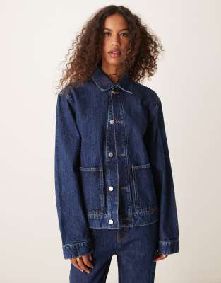 denim worker jacket in mid blue