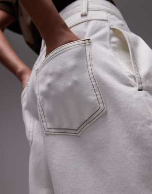ASOS DESIGN denim wrap detail wide leg jean in ecru