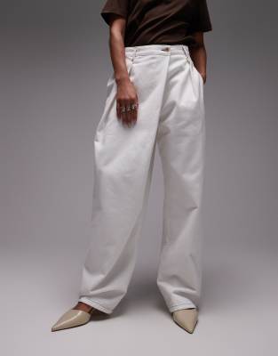 Asos Design Denim Wrap Detail Wide Leg Jeans In White