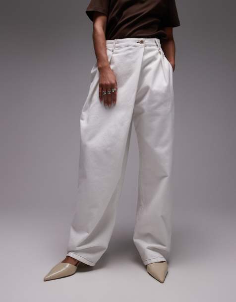 ASOS DESIGN denim wrap detail wide leg jeans in ecru - view 1