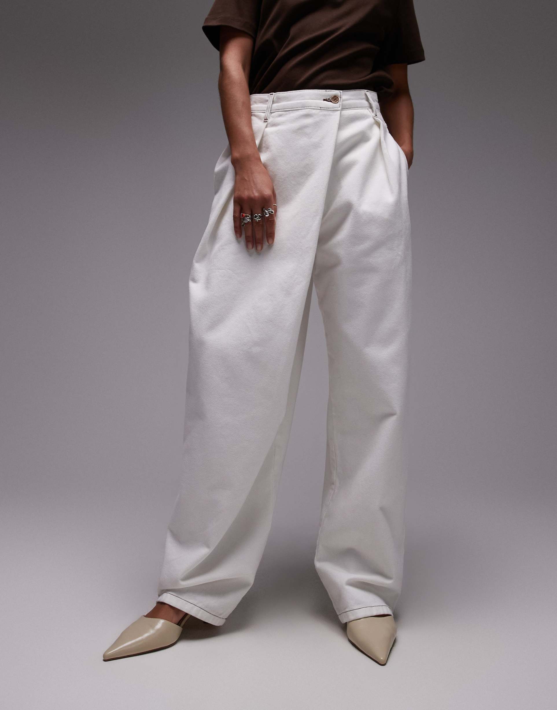 asos design denim wrap detail wide leg jeans in ecru