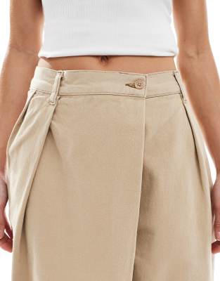 ASOS DESIGN denim wrap detail wide leg jean in light sand