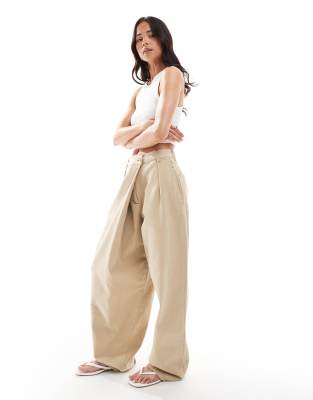 ASOS DESIGN denim wrap detail wide leg jean in light sand
