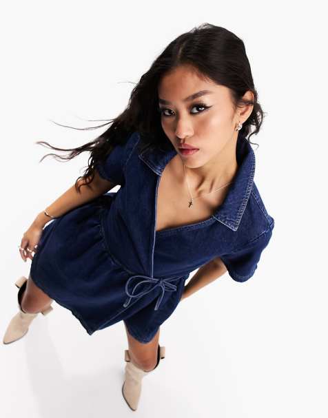ASOS DESIGN denim wrap dress in blue - view 1
