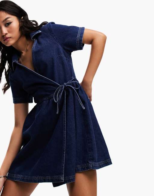 Asos navy wrap outlet dress