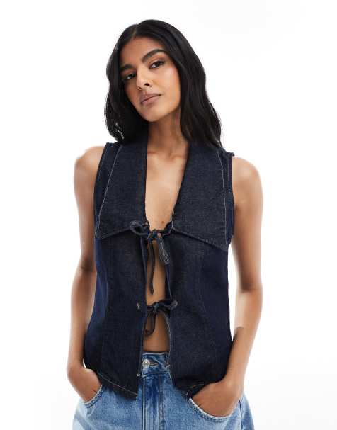 ASOS DESIGN denim wrap front collar shirt in indigo - view 1