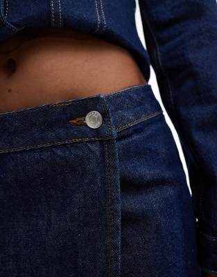 Asos Design Denim Wrap Maxi Skirt In Blue