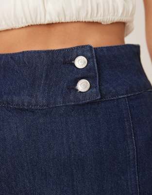 Asos Design Denim Wrap Over Pleated Midi Skirt In Blue