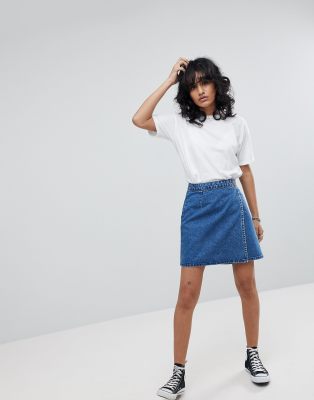 asos denim wrap skirt