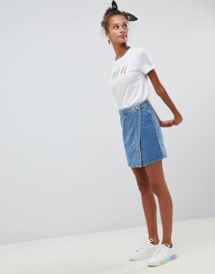 Asos black clearance denim wrap skirt