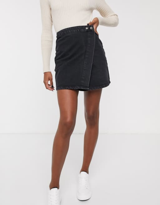 ASOS DESIGN denim wrap skirt in washed black