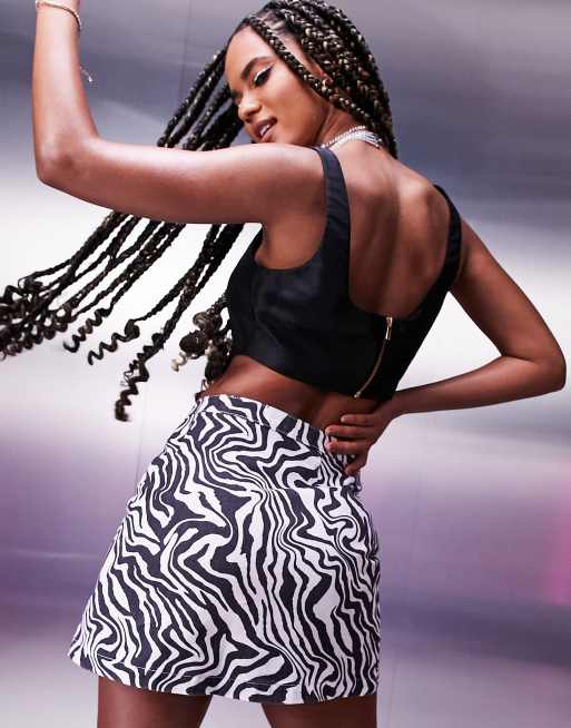 Zebra print hot sale denim skirt