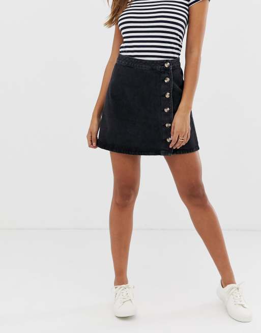 Asos black 2025 denim wrap skirt