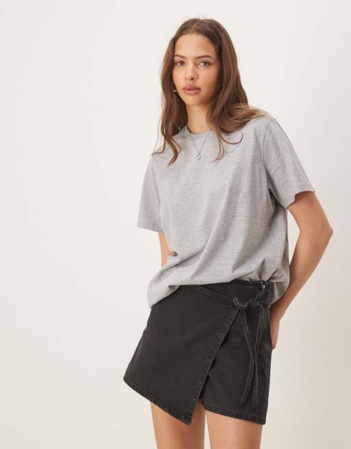 ASOS DESIGN denim wrap skort in black, 3 of 5