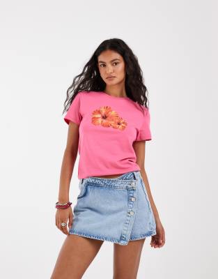 Asos Design Denim Wrap Skort In Pink
