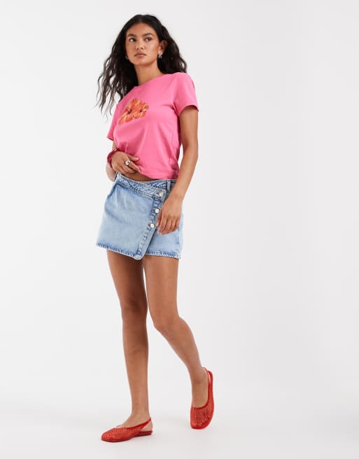 ASOS DESIGN denim wrap skort in bleach wash, 2 of 5