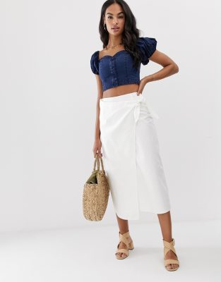 white denim wrap skirt