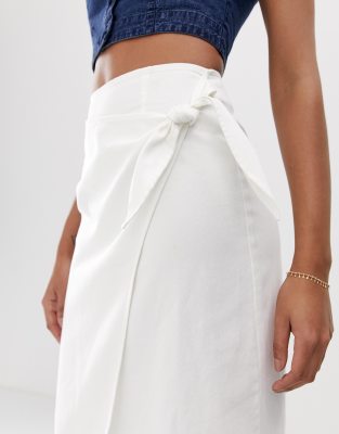 denim wrap tie skirt