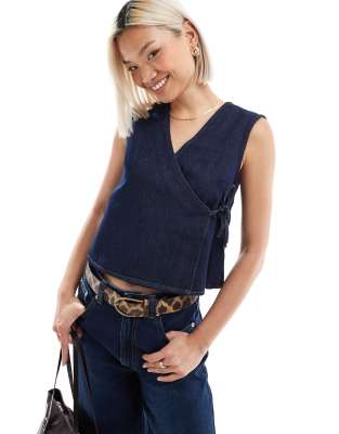 ASOS DESIGN ASOS DESIGN denim wrap top in indigo-Blue