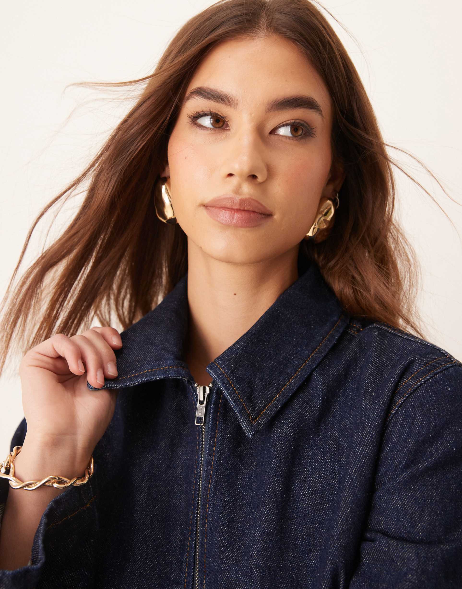 asos design denim zip down mini dress in indigo