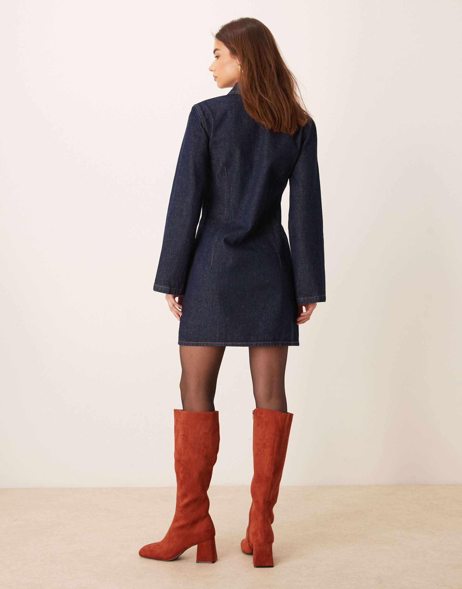 asos design denim zip down mini dress in indigo