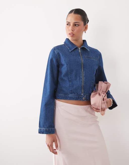 ASOS DESIGN denim zip through jacket in indigo, 3 of 4