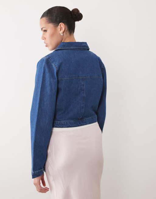 ASOS DESIGN denim zip through jacket in indigo, 4 of 4