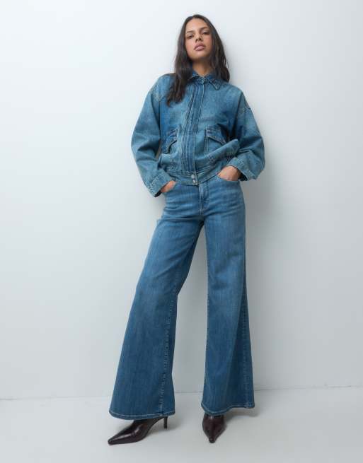 ASOS DESIGN denim zip through jacket in light vintage wash, 3 of 4