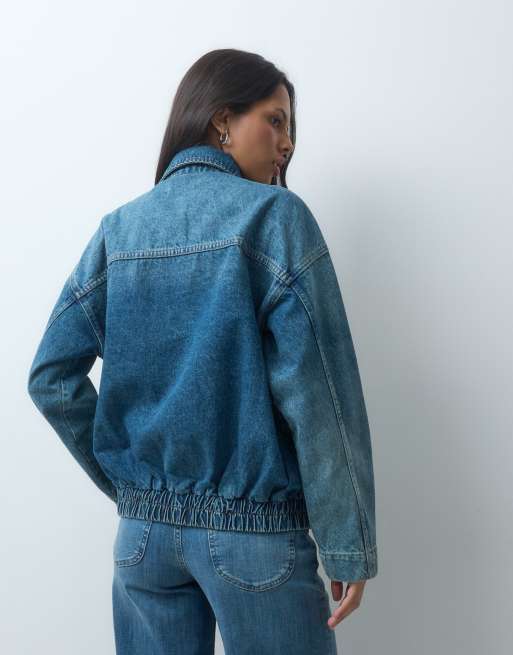 ASOS DESIGN denim zip through jacket in light vintage wash, 4 of 4
