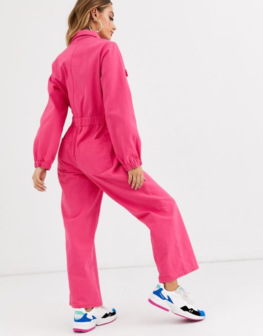 Hot pink store jumpsuit long sleeve