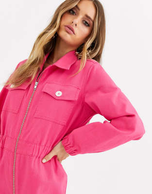 asos pink denim boiler suit